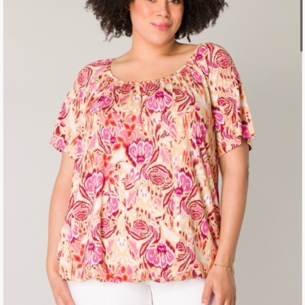Yesta Floral Pink Women's Short Sleeve Top. Size 20